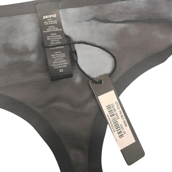 Skims Mesh Thong Underwear Panties Onyx Black New with tags Size 2X - Picture 2 of 3